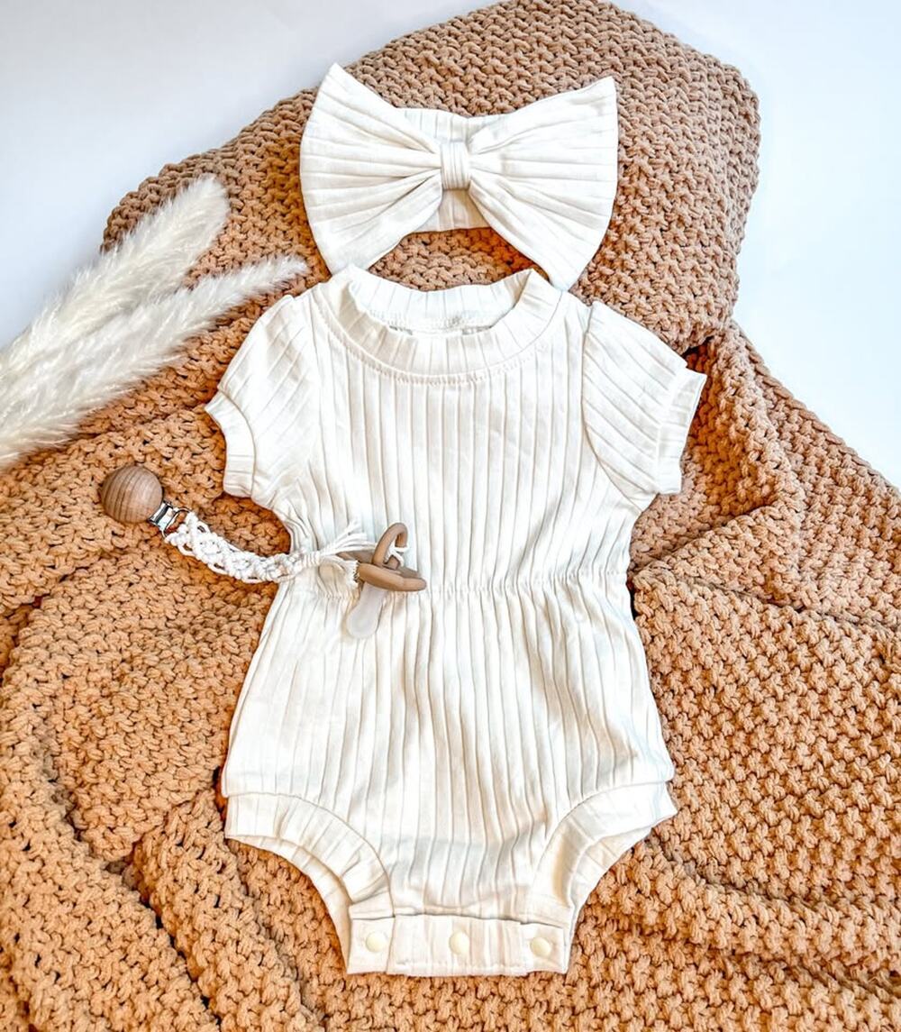 Ribbed Baby Romper with Matching Bow
